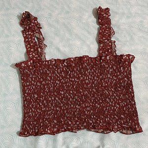 Shein- Ditsy Floral Smocked Lettuce-Edge Top